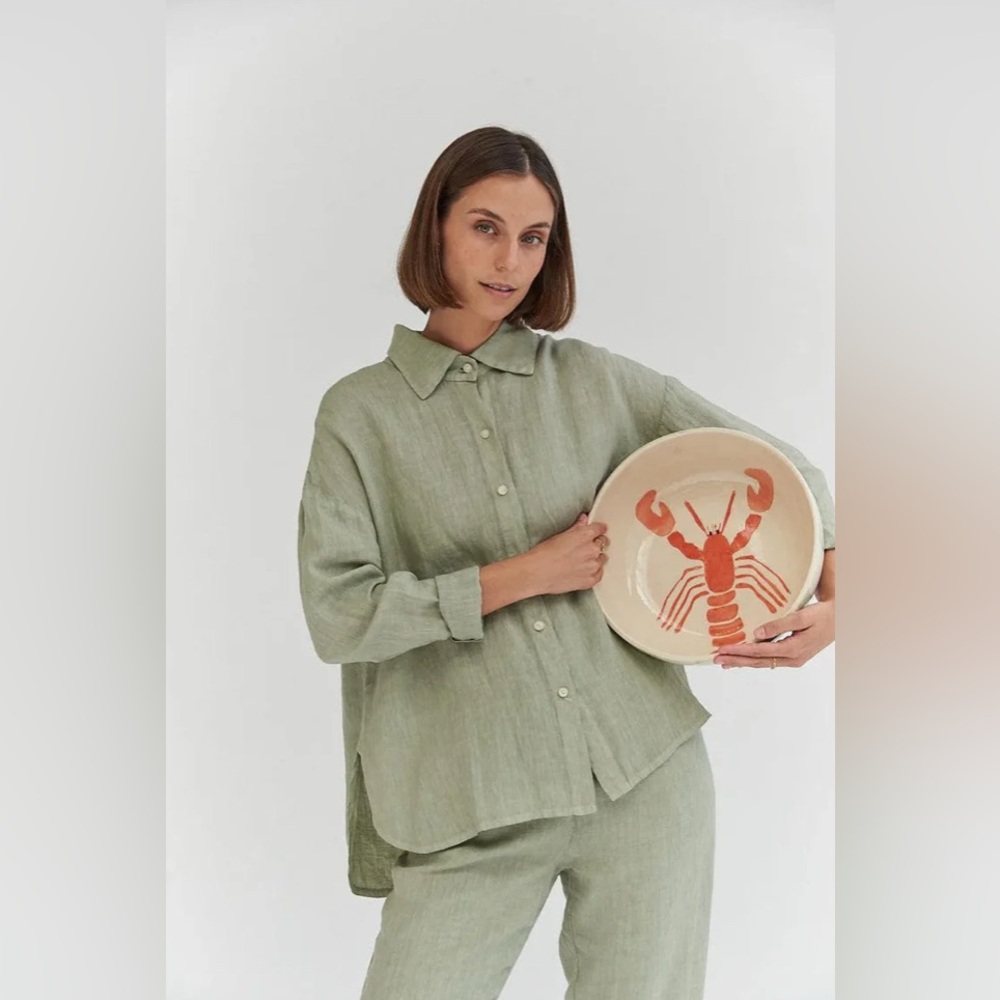 MUS & BOMBON Calcinu Green Linen Shirt